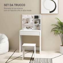 Vanity Table And Stool Set, Makeup Desk With Mirror, 3 Shelves And Storage Drawers, White, 75 X 40 X 137 Cm - 白色 - 查看 5