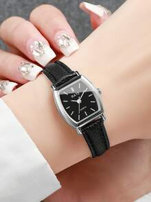 Women's Luxury PU Leather Strap Quartz Watch, Barrel-Shaped Minimalist Dial Delicate Small Wristwatch, Exquisite Gift For Girlfriend (4pcs/Set) Watch Box Not Included - Multicolor - View 5