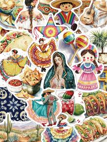 50pcs Mexican Themed Stickers For Tablet Suitcase Laptop Cases Scrapbooks Storage Boxes Decorative DIY Graffiti Stickers - A - View 1