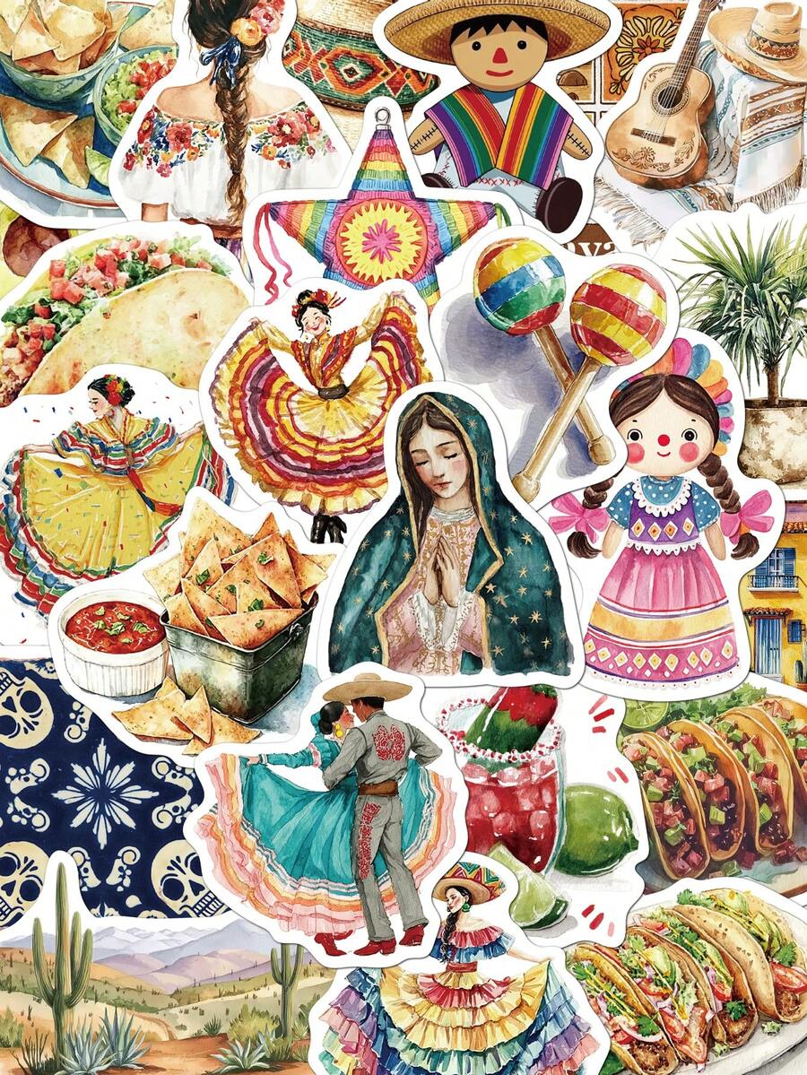 50pcs Mexican Themed Stickers For Tablet Suitcase Laptop Cases Scrapbooks Storage Boxes Decorative DIY Graffiti Stickers - A - View 1