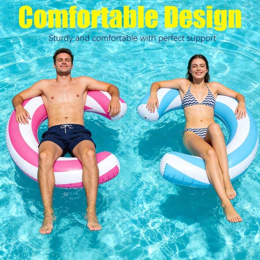 2pcs Candy U-Shaped Floating Float, Soft Quick-Dry Fabric, Striped Pattern High Buoyancy Inflatable Pool Toy, Suitable For Summer Beach Swimming, Pool Floats, Water Sports, Travel (Random Color And Style) - Multicolor - View 1