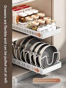Stainless Steel Cookware & Pan Organizer Rack With Pull-Out Lid Storage Box, Suitable For All Seasons, Designed For Under Cabinet Installation, Adjustable Dividers For Kitchen Cabinets And Baking Supplies - Multicolor - View 14