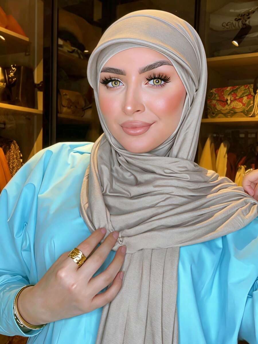 1 buah Hijab Rajut Premium All-In-One Instan Wanita, Warna Polos Klasik Serbaguna Gaya Arab Fashion Kasual Hijab Topi Turban, Cocok Untuk Perlindungan Matahari Sehari-hari, Naungan, Pendinginan dan Perlindungan UV