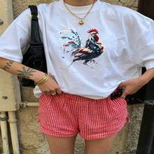 Heartfelt Daily Casual Graphic T-Shirt 100% Cotton Oversized Soft Breathable Casual Crewneck Short Sleeve Top Vintage Aesthetic Red Checkered Shorts Street Style Fashion Lovers Casual Wearers Daily Outfit Enthusiasts Gift Givers - 白色 - 查看 18