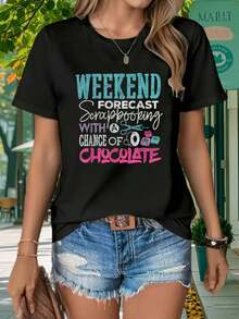 Women's Weekend Forecast Print Scrapbooking T-Shirt, Fun For Crafts, Soft, Comfortable And Versatile, Round Neck And Short Sleeve - trắng - Xem 1