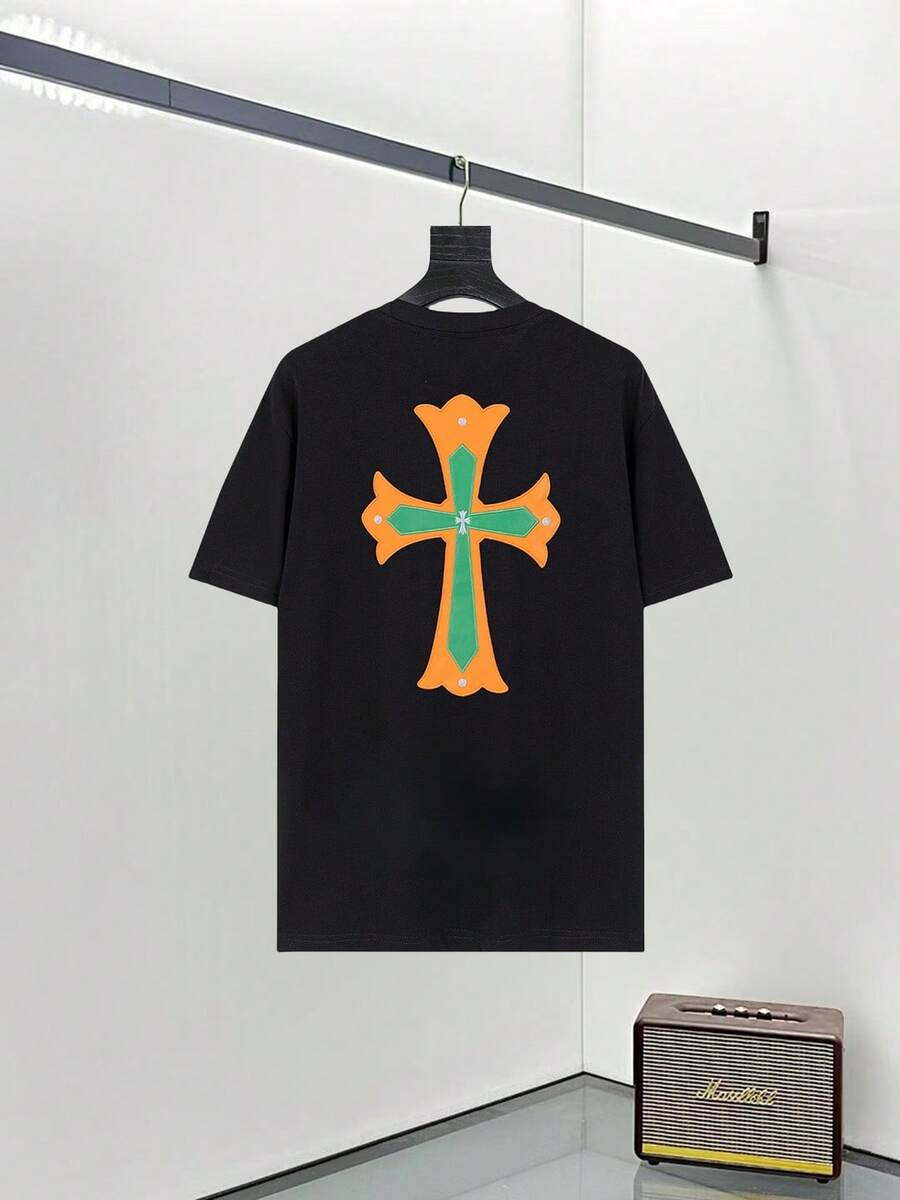 CH - Camiseta de manga corta con estampado cruzado, estilo veraniego, para parejas, camisetas de lujo, camisetas de moda - Negro - Ver 1