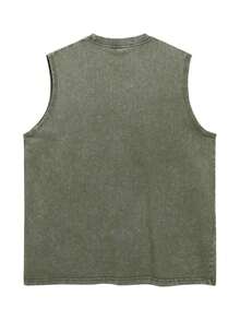 Men's Summer Outfit Streetwear Pullover Simple Sleeveless Tank Top In Washed Cotton, Vintage Heavy Metal Graphic With Green Winged Skull And Bone Details, Casual Summer Tank Top - Green - View 2