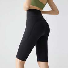 BIVIGAOS Sharkskin Yoga Shorts With Pocket, Summer Cycling Shorts, High Waist Slim Fit Push-Up Shorts, Nude Feel, Sports Shorts For Cycling And Fitness - 咖啡 - 查看 8