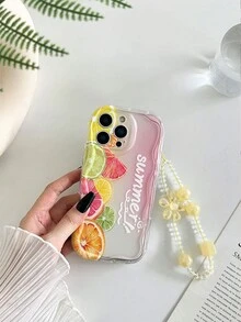 奶油波浪邊亮面塗漆防震手機殼，附手工串珠花朵手鍊，適用於 iPhone 16/11/16pro/16plus/16promax/16e/15Promax/13/14/12/XS/XR/7G/8P、 Galaxy、Redmi 10/9/Note9/12c/Note11pro/Note8Pro 防震手機保護殼 - 彩色 - 查看 4