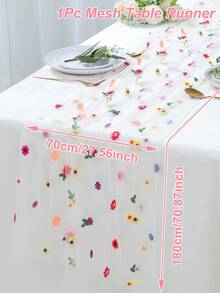 1件白色花卉薄紗網格桌旗、桌布、70*180cm蕾絲桌巾、生日派對裝飾、宴會桌飾、性別揭曉派對裝飾 - 白色-花朵 - 查看 6