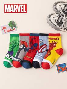 Marvel 5/1雙漫威蜘蛛人超級英雄卡通襪，男童女童適用，短筒襪，春夏款，可愛卡通圖案，時尚休閒舒適透氣學生襪，適合日常穿著、返校、節日禮物，防臭吸汗多功能運動圓口襪，歐美尺寸，高品質面料 - 彩色 - 查看 12