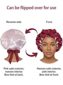CONFLASS 1pc Luxury Reversible Ruffle Trim Satin Sleep Bonnet With Large Bow, Adjustable Tie Silk Hair Bonnet For Women Curly Hair Night Cap For Natural Curly Hair Daily Sleeping Hair Care - Multicolor - View 6