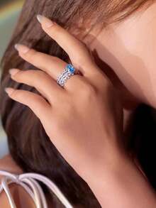 Light Luxury Classic Layered Ring Set, Women's Fashion High-End Elegant Zirconia Inlaid Combination Ring Set 3pcs - JZ22702 - View 10