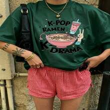 Cute Daily Casual Graphic T-Shirt 100% Cotton Oversized Soft Breathable Casual Crewneck Short Sleeve Top Aesthetic Daily Fashion Lovers Casual Wearers  Basic Street Style Minimalist Vintage Gift Givers Holiday Gift - 綠色 - 查看 18