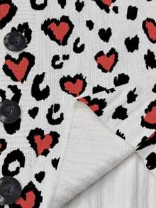 ASHKATIA Leopard Print Heart Pattern Women's Plus-Size Vintage Cardigan Sweater, Fall Winter Knit For Social Occasions - Multicolor - View 9