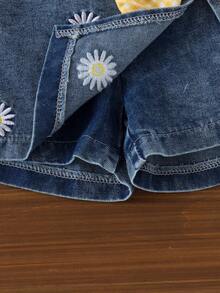2pcs Young Girls Cute Casual Cherry Camisole Top & Embroidered Denim Skirt Set, Summer Vacation Style - Multicolor - View 6