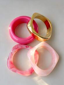 4pcs Exaggerated Asymmetrical Resin Translucent Bangles For Women, Personalized Versatile - Multicolor - View 3