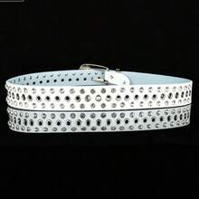 1pc Women's White Rhinestone PU Leather Belt, Punk Y2K Style Full Rhinestone Decor Multi-Eyelet Belt, Western Shiny Belt, Suitable For Jeans, Dresses And Party Outfits - White - View 3