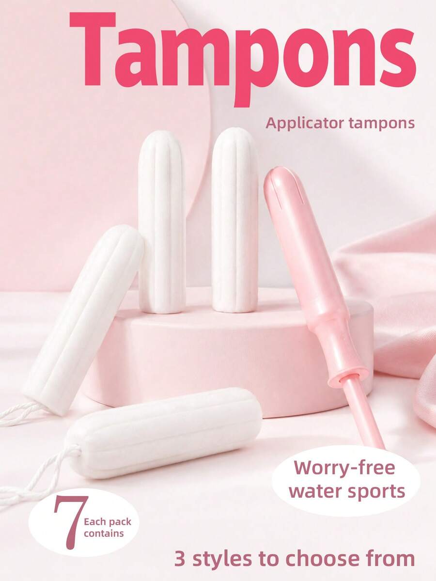 7-Pack Applicator Tampons, Portable Invisible, Sports Style, Suitable For Swimming, Daily Use, Overnight, Large/Small Capacity, Easy Insertion, Individually Wrapped, Mini, Extra Long, Anti-Breakage - White Tampons [with Applicator] - View 1
