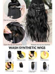 6pcs 24 Inch Black & Brown Clip-In Hair Extensions, Long Mermaid Wave Synthetic Fiber Clip-In Hair Extensions For Women - Multicolor - View 11