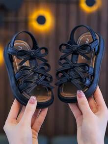 Girls' Spring/Summer New Fashion Sweet Bow Soft Sole Princess Style Beach Sandals - Black - View 2