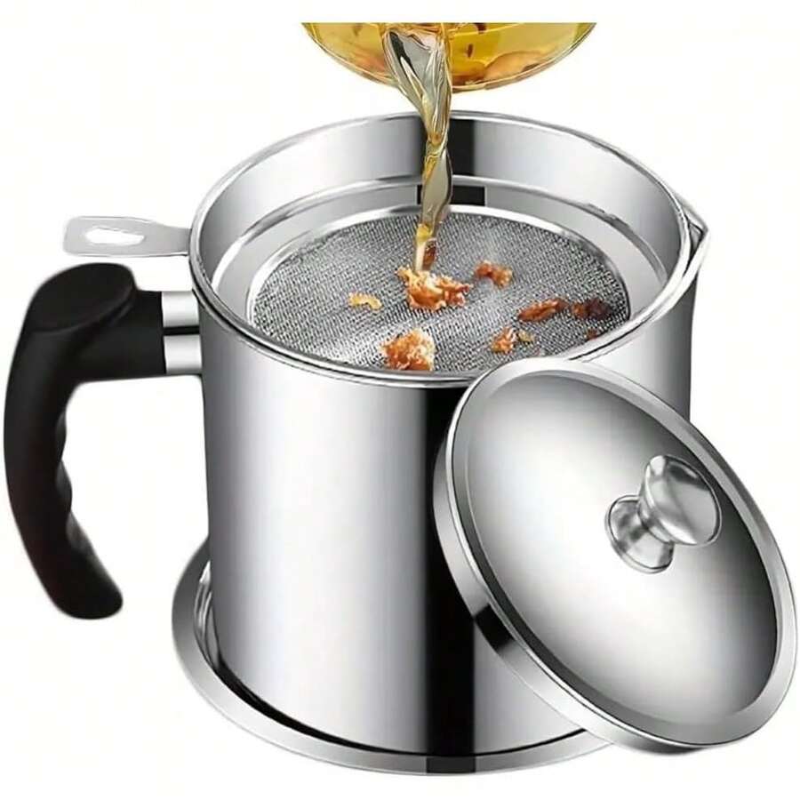 1pc 1.4L Stainless Steel Oil Filter Pot, Reusable And - 1.4L - View 1