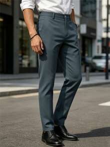 Men's Casual Dress Pants, Light Business Professional Dress Pants, Commuter Straight Leg Suit Pants - Light Grey - View 3