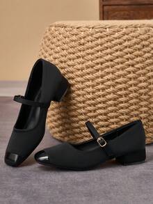 MonaNise Zapatos de tacón bajo cuadrado y tacón de bloque para trabajo - Negro - Ver 6
