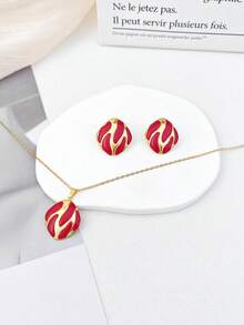 Exquisite Stainless Steel Geometric Enamel Earrings & Necklace Set, Crafted With Premium Hypoallergenic Material, Perfect Match For Shirts And Blazers - Multicolor - View 5