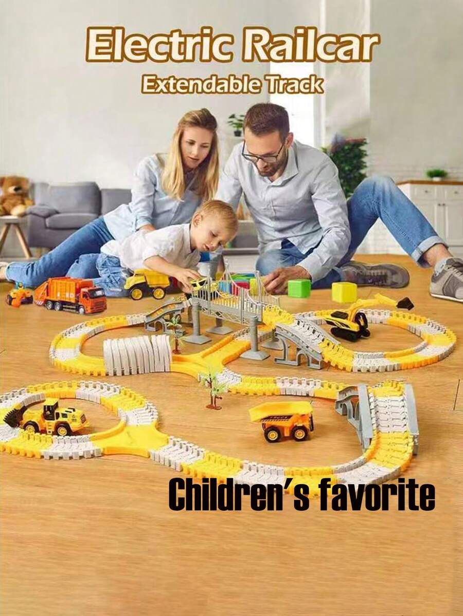 Bestselling Children's DIY Building Block Track Assembly Toy, Electric Track Engineering Vehicle Set Assembly Toy, Electric Track Racing Car Toy, Children's Educational Track Car Small Train, Connectable Track Design, Perfect For Christmas, Easter, Halloween, New Year And Birthday Gifts. Batteries Not Included