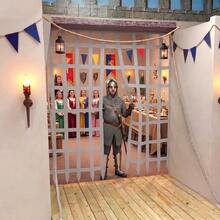 1pc Medieval Theme Party Decoration 34*59inch Prison Fence Door Curtain Medieval Castle Theme Birthday Backdrop Renaissance Party Decoration Knight Castle Birthday Photo Prop Background Suitable For Birthday Parties, Baby Showers, Room Decoration - A - View 5
