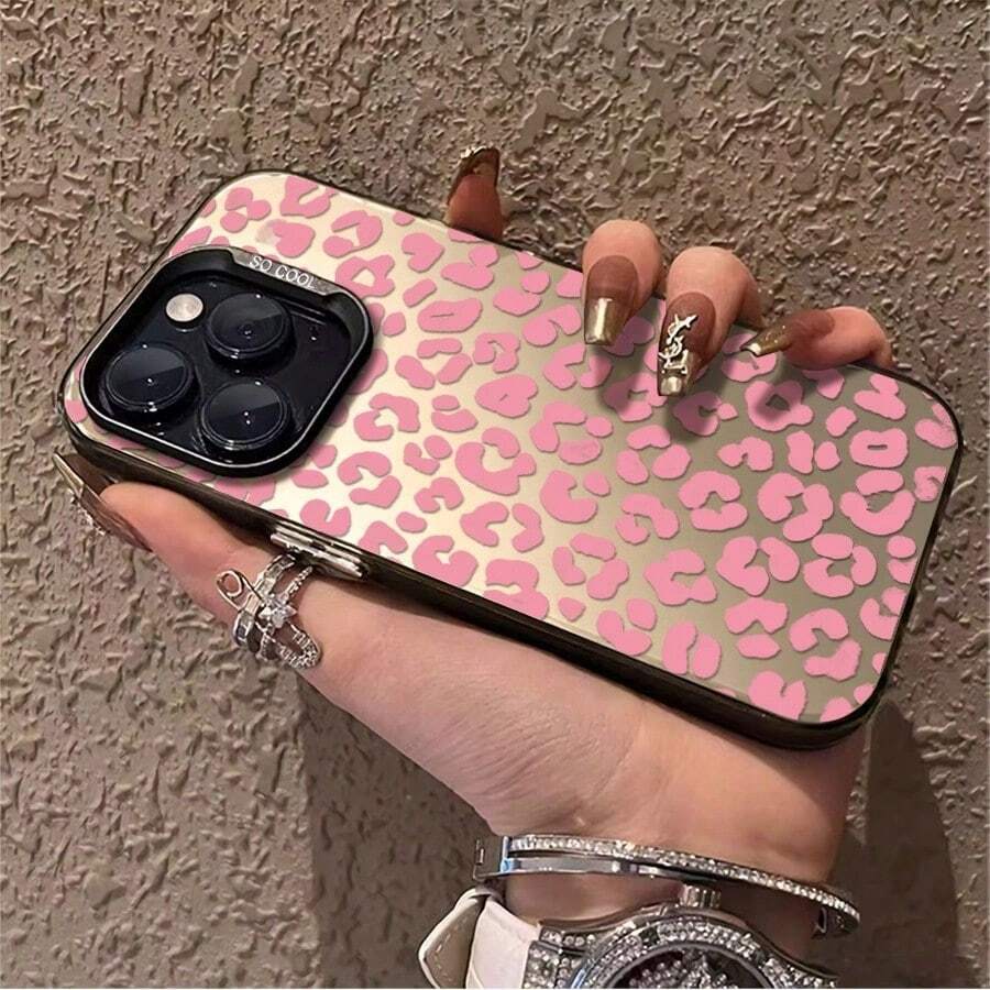 1 Stylish Phone Case (Lanyard And Stand Not Included). 1 Pink Leopard Print Heart Design Phone Case, Compatible With IPhone 17, Pro Max, 16, 15, 14, 13, 12, 11, Pro Max, Pro, XS, XS, X, 7 Plus, And 8 Plus. Shockproof Silicone, Feminine Vintage Style, Cute And Fashionable. Makes A Great Gift For Friends Or Loved Ones. - 黑色 - 查看 1