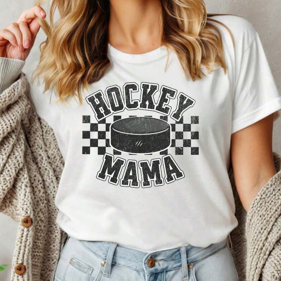 Hockey Mama Shirt, R Hockey Mom Hirt, Hockey Mom Gift, Vintage Hockey Mama , Hockeean T-Shirt, Spor Mama Shirt, Team Mom . - 白色 - 查看 1