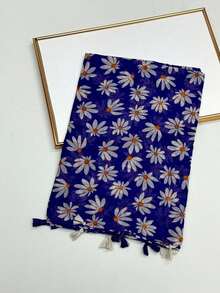 1pc Simple Printed Scarf New Women's Silk Scarf Spring Summer Sun Protection Beach Towel Fashion Versatile Shawl Headscarf - Purple - View 4