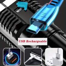1pc LED Flashlight, IPX4 Powerful 4-LED Flashlight With COB Side Light, 4 Modes USB Rechargeable LED Flashlight, Flashlight With Built-In Battery, Camping Tool - Black - View 6