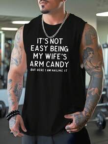 Camiseta Hombre Sin Mangas Divertida "No Es Fácil Ser el Adorno de Mi Esposa", Playera Deportiva Transpirable Secado Rápido Baloncesto Regalo Tallas Grandes - Negro - Ver 1