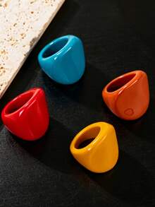 Anillos de resina gruesa transparente, bandas apilables cuadradas y de domo rosa transparente, joyería minimalista resistente al agua, adecuada para uso diario y fiestas, regalo perfecto para ella - Multicolor D - Ver 2