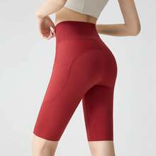 BIVIGAOS Sharkskin Yoga Shorts With Pocket, Summer Cycling Shorts, High Waist Slim Fit Push-Up Shorts, Nude Feel, Sports Shorts For Cycling And Fitness - 火紅 - 查看 1