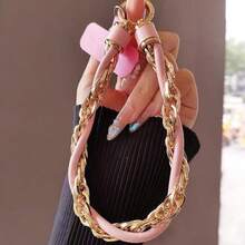Lanyard pentru telefon cu curea de încheie pe încheietură din piele PU și lanț auriu, stil Ins, pandantiv fashion versatil și portabil, accesoriu premium rafinat de nișă pentru exterior, anti-pierdere, curea pentru cameră CCD, charm pentru geantă, breloc pandantiv, unisex - Multicolor - Vizualizare 17