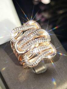 1pc Exquisite Fashion Cubic Zirconia Ring, Women's Valentine's Day Gift, Suitable For Wedding, Engagement, Anniversary, Party And Other Occasions - Rose Gold - View 5