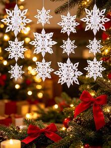 12pcs White Colorful Hanging Snowflake Decorations, 3D Christmas Paper Snowflake Garland, Christmas Party Backdrop Decor, Snowflake Hanging Ornaments, Christmas Decorations, Ceiling Decor, Winter Party Decorations, Frozen Theme Birthday Party Backdrop Decor, Wedding Decorations, Christmas Party Photo Props, Christmas Party Supplies, Christmas Gifts, New Year Decorations - White - View 4