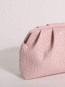 SCULPTEDSTYLE BAGS 1個裝 粉色編織壓紋PU純色雲朵包 時尚女款手提包 壓褶設計 抓皺包 鏈條斜背手拿包 極簡風女款晚宴包 適用舞會派對 - 淺粉色 - 查看 3