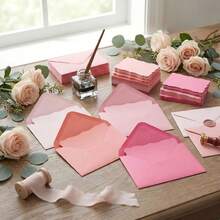 40pcs (20 Envelopes + 20 Cards) Pink Wavy Edge Envelopes, 10X7cm Small Gift Envelopes, Suitable For Wedding Invitations, Gift Cards, Handmade Birthday Party, Thank You - Sets - View 1