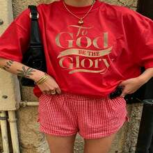 Heartfelt Daily Casual Graphic T-Shirt 100% Cotton Oversized Soft Breathable Casual Crewneck Short Sleeve Top Red Checkered Shorts Street Style Aesthetic Daily Trendy Basic Casual Wearers - Rojo - Ver 19