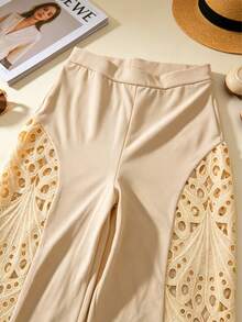 European And American Cross-Border Spring/Summer Versatile High-Waisted Lace Hollow-Out Patchwork White Flowy Wide-Leg Pants - Apricot - View 6