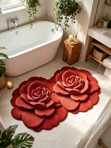 1pc Red Flower Shaped Bath Mat, Bathroom Rug, Door Mat, Small Rug, Carpet, Floor Mat, Home Decor, Area Rug, Outdoor Mat, Home Decor, Area Carpet, Bedroom Rug, Washable Carpet - Multicolor E - View 2