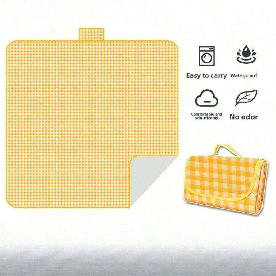 100 Pieces Of Outdoor Portable Plaid Picnic Mat - Yellow Checkered Pattern [thickened Non-woven Fabric] - View 1