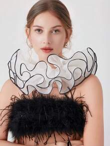 1pc Exaggerated Fluffy Mesh Pleated Detachable Fake Collar For Women - Multicolor - View 2