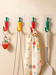 3pcs/1pc Personalized Chili Pepper Shaped Strong Self-Adhesive Hooks, Easy Installation Without Drilling. Suitable For Bathroom Towel Hooks, Closet, Kitchen And Door Key Hooks, Hair Accessory Storage Hooks And Various Holiday Party Decoration Hooks. - Chili Flavor - View 7