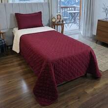 Single/Queen Double-Sided Bedspread Set With Sherpa Alaska 03 Pieces - Premium Soft Touch - 葡萄酒 - 查看 4